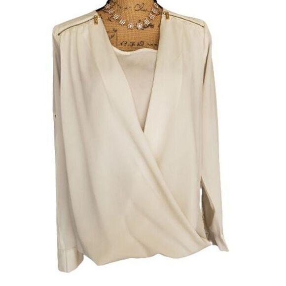 Women's Drape Top Wrap Long Sleeve Blouse White XS NWOT - Picture 1 of 9